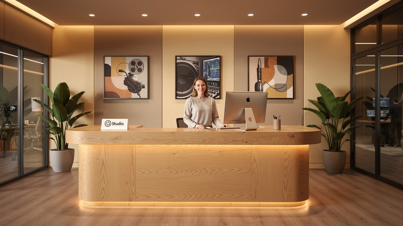 Reception desk of a media production studio