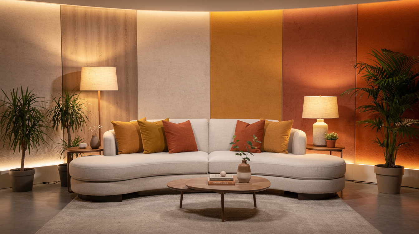 Cozy studio set with warm decor for a lifestyle show