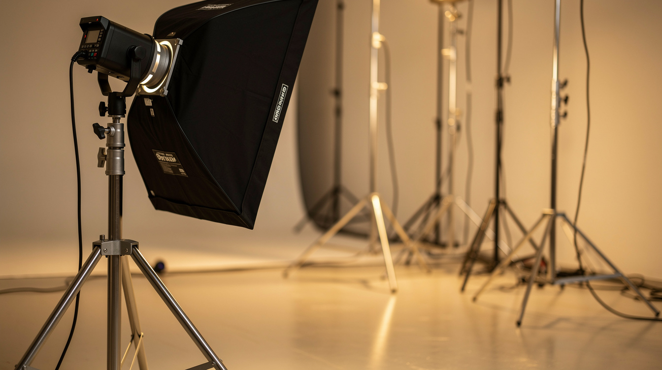 Soft box lighting equipment arranged in a production studio